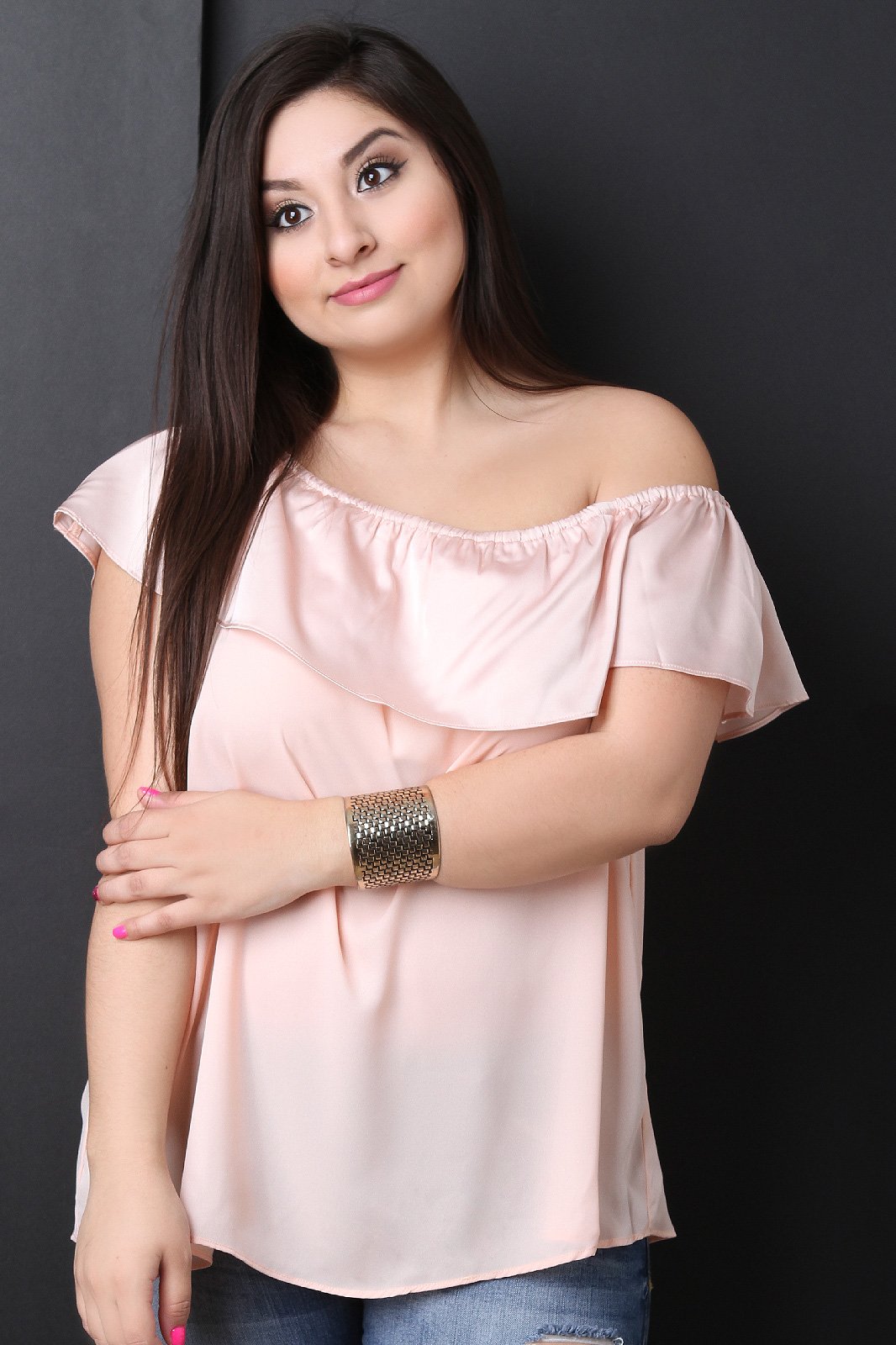 Asymmetrical One Shoulder Ruffle Satin Top