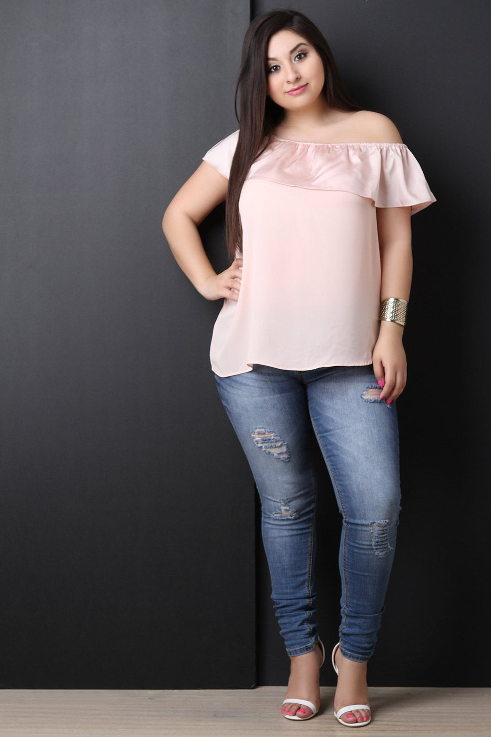 Asymmetrical One Shoulder Ruffle Satin Top