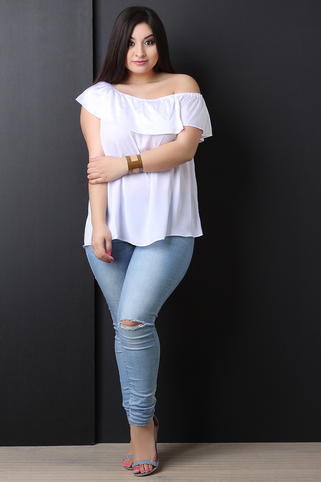 Asymmetrical One Shoulder Ruffle Satin Top