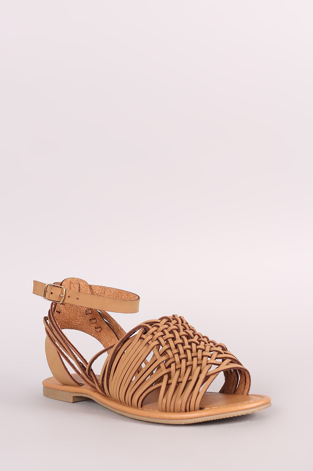 City Classified Woven Ankle Strap Open Toe Flat Sandal