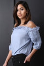 Crochet-Trim Quarter Sleeves Cold Shoulder Top