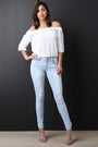 Crochet-Trim Quarter Sleeves Cold Shoulder Top