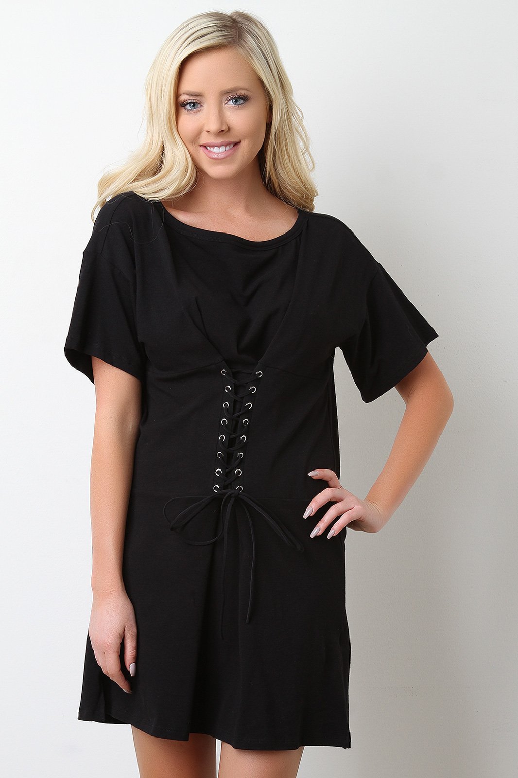 Boat Neck Corset Oversized T-Shirt Dress