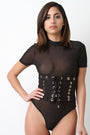 Semi-Sheer Mesh Eyelet Corset Bodysuit