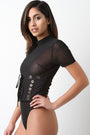 Semi-Sheer Mesh Eyelet Corset Bodysuit