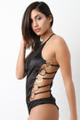 Satin Semi-Sheer Mesh Ring Open Sides Bodysuit
