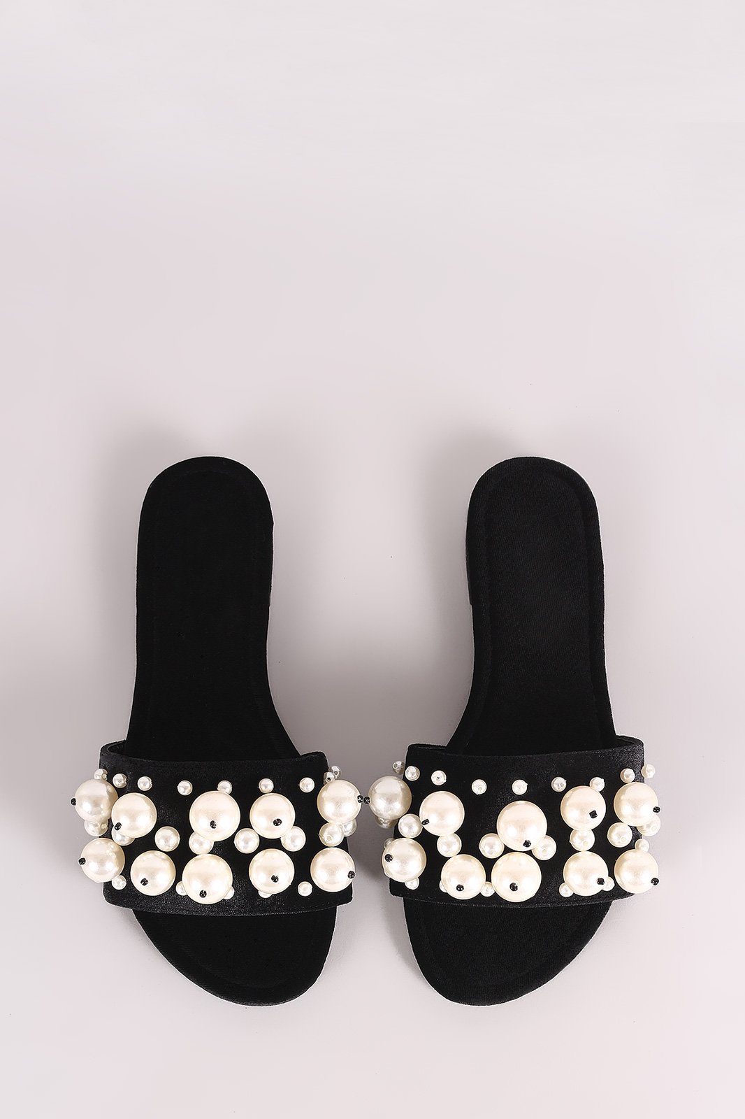 Faux Pearls Velvet Slide Sandals - NoveltyOne