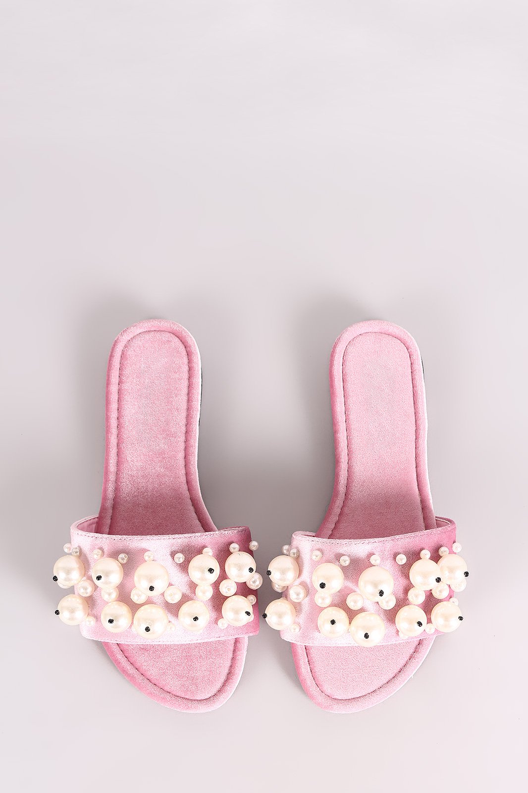 Faux Pearls Velvet Slide Sandals - NoveltyOne