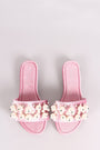 Faux Pearls Velvet Slide Sandals - NoveltyOne