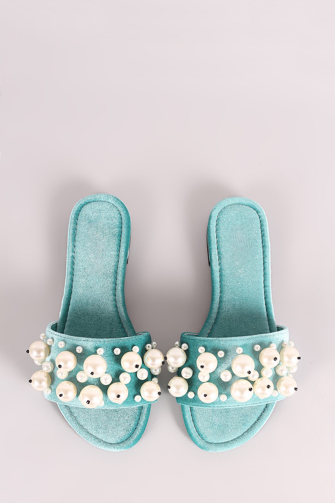 Faux Pearls Velvet Slide Sandals - NoveltyOne