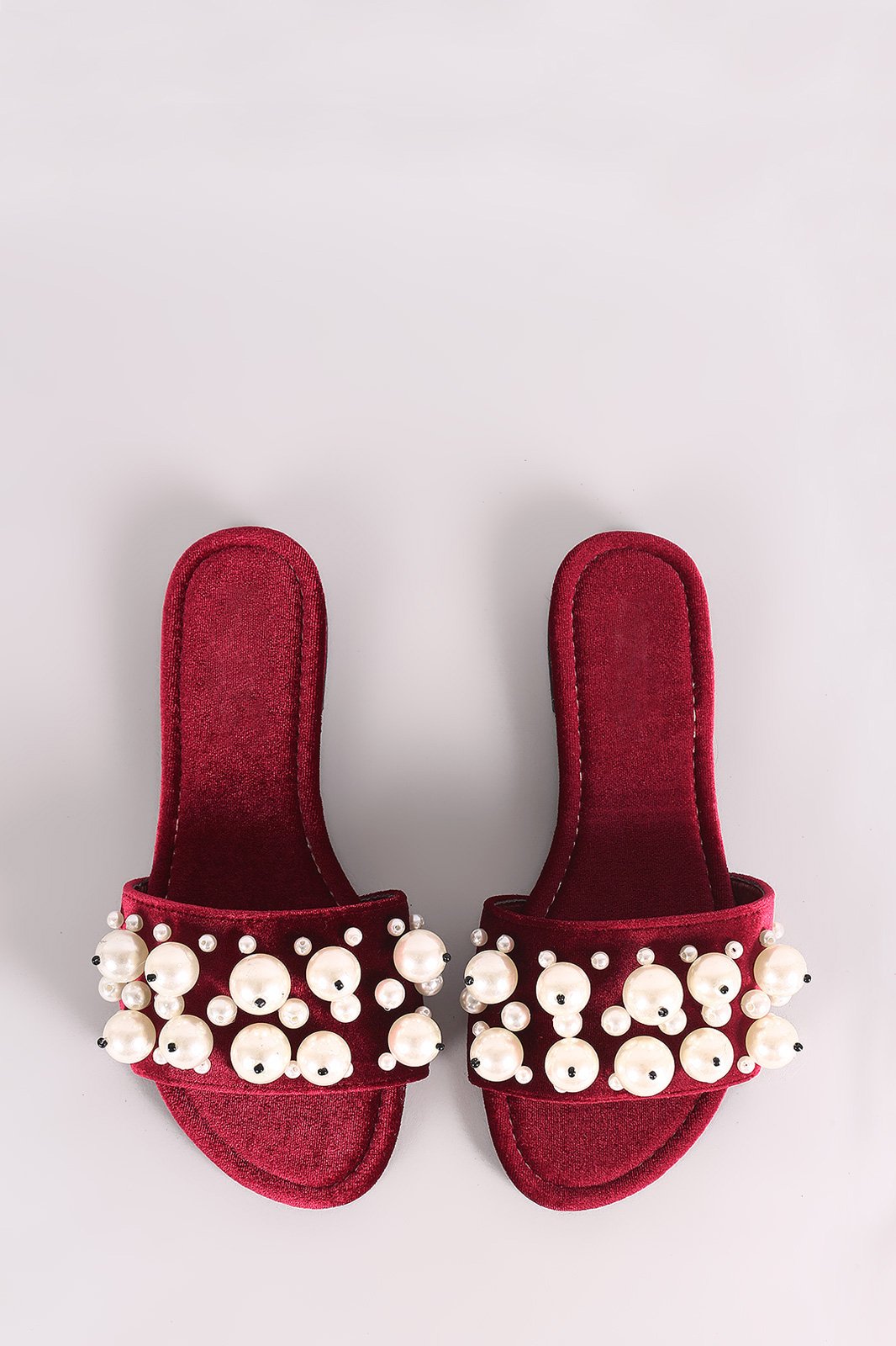 Faux Pearls Velvet Slide Sandals - NoveltyOne