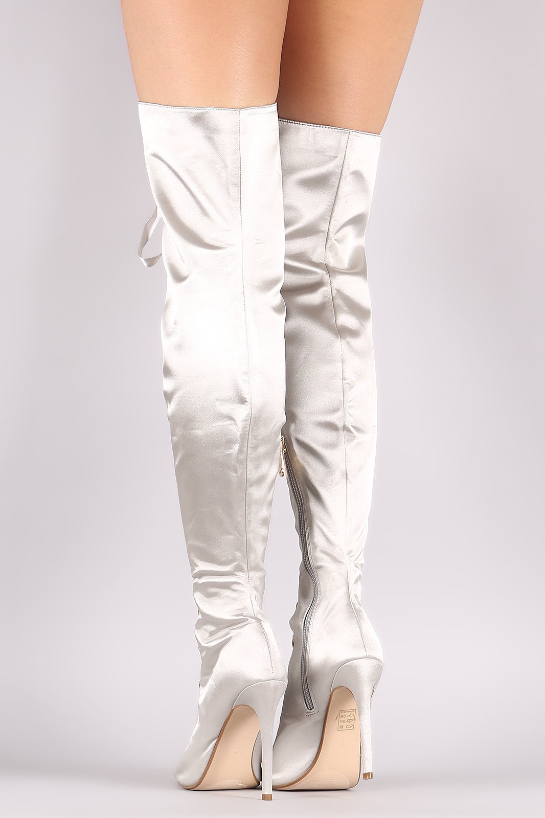 Satin Ribbon Lace-Up Stiletto Over-The-Knee Boots