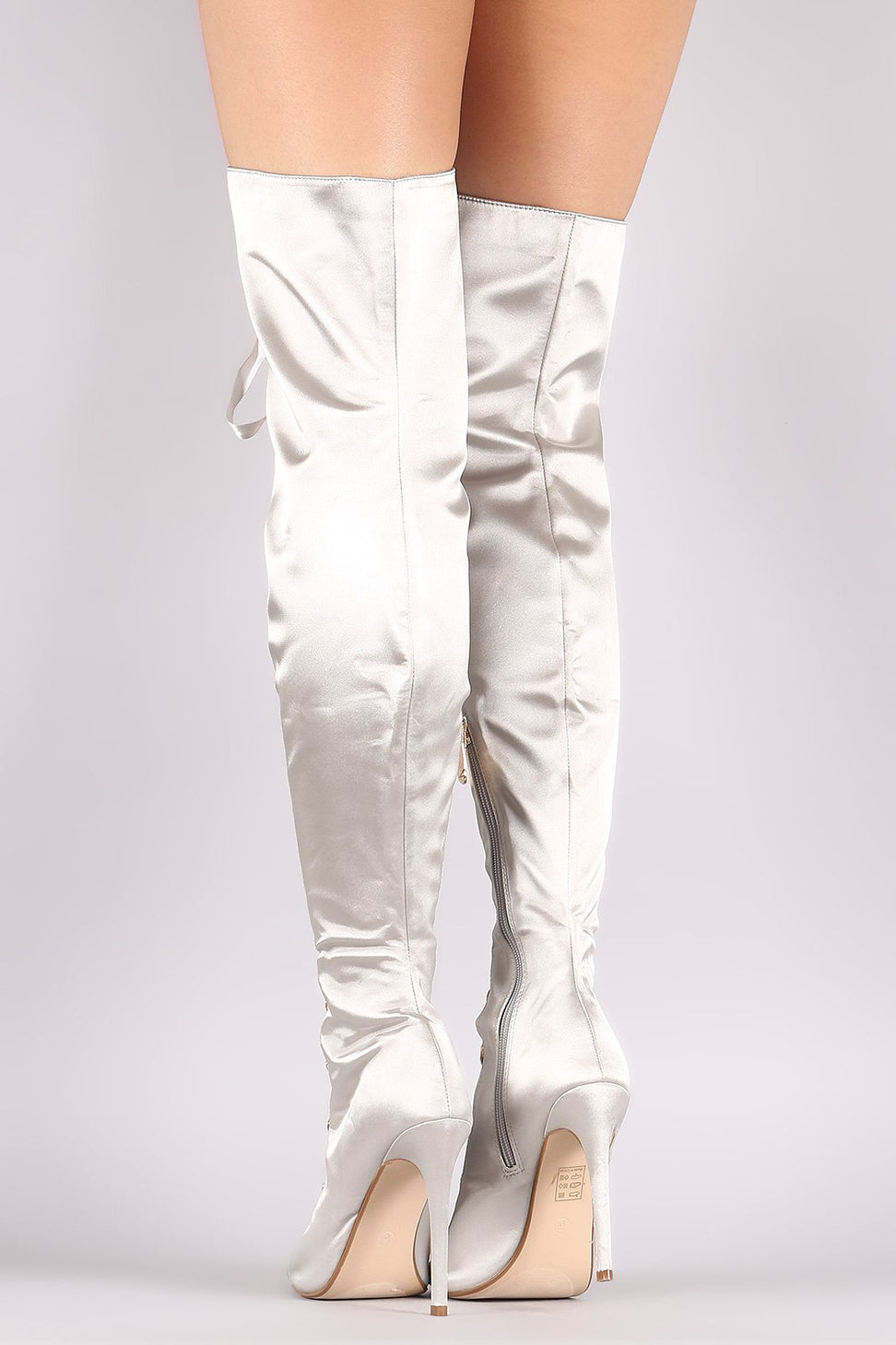 Satin Ribbon Lace-Up Stiletto Over-The-Knee Boots