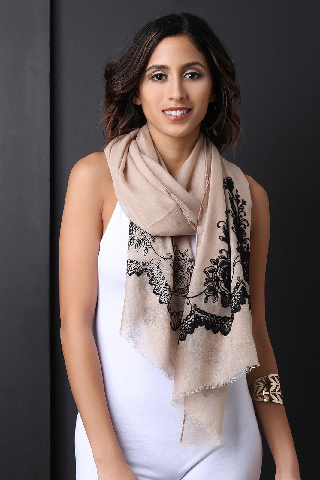 Floral Embroider Lightweight Scarf - NoveltyOne