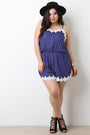 Spaghetti Strap Crochet Trim Button Up Romper