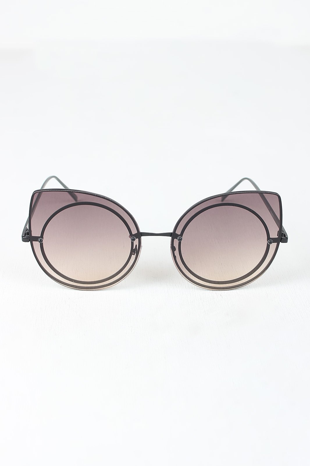 Sculpted Mirrored Cat Eye Round Sunglasses