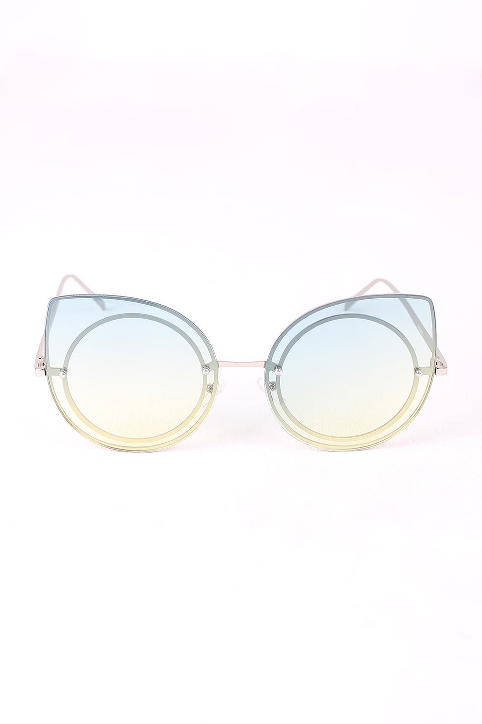Sculpted Mirrored Cat Eye Round Sunglasses