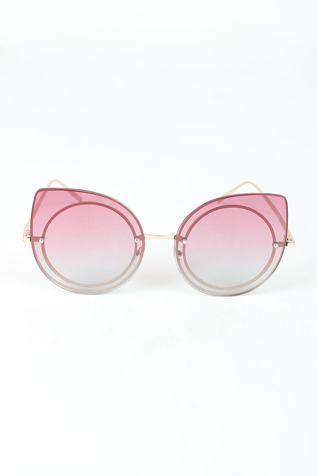 Sculpted Mirrored Cat Eye Round Sunglasses