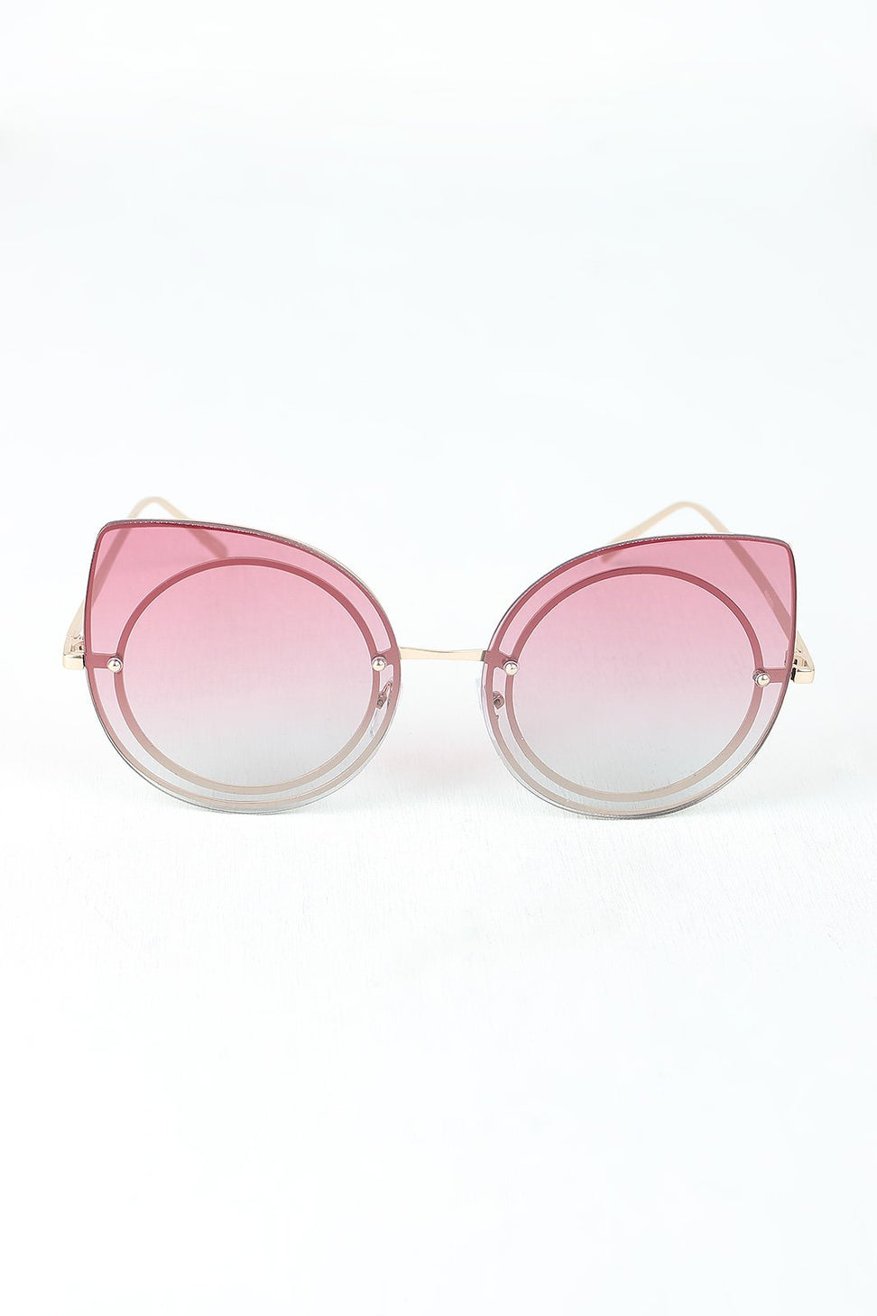 Sculpted Mirrored Cat Eye Round Sunglasses