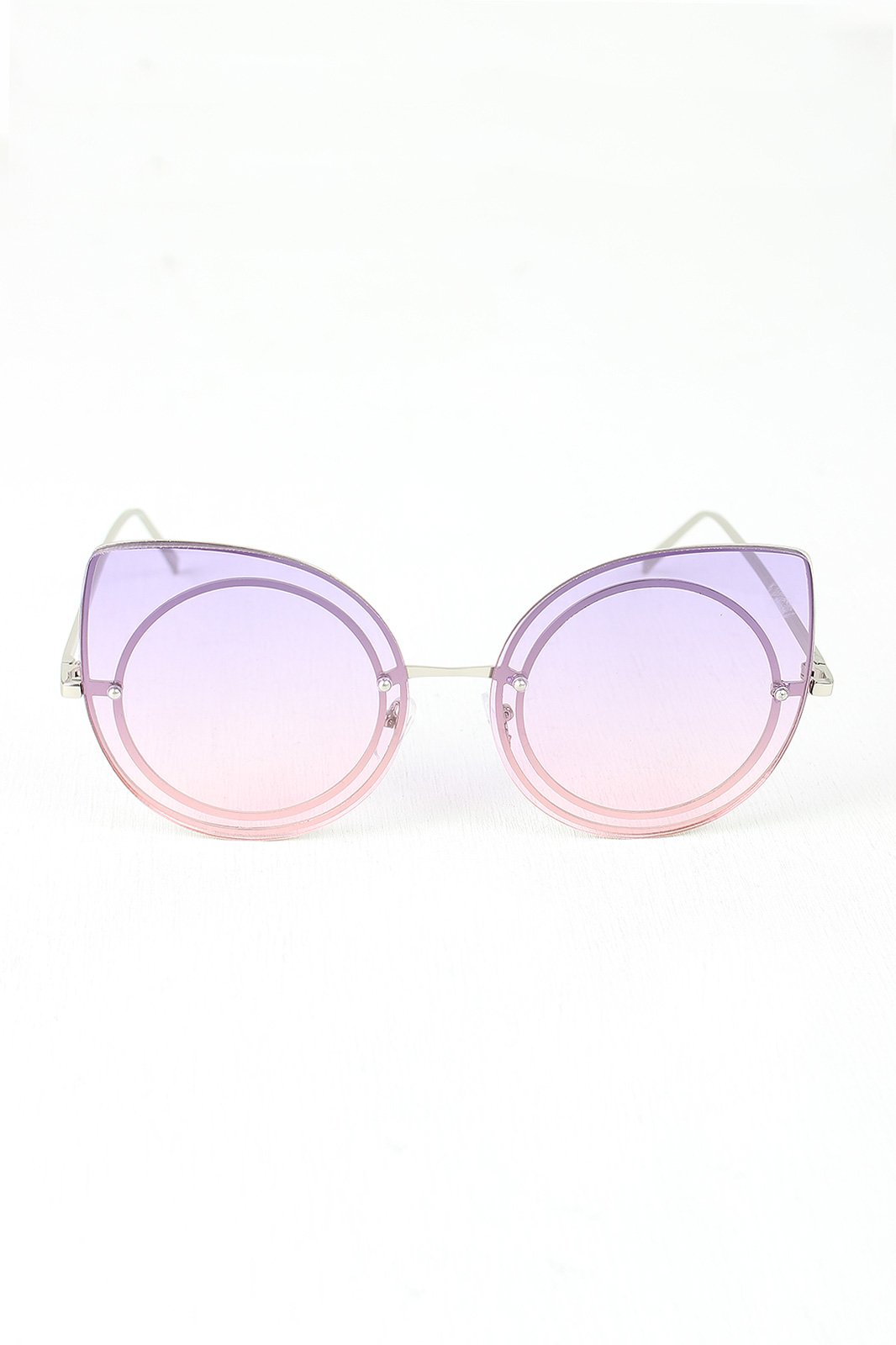 Sculpted Mirrored Cat Eye Round Sunglasses