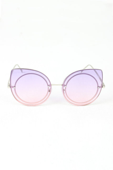 Sculpted Mirrored Cat Eye Round Sunglasses