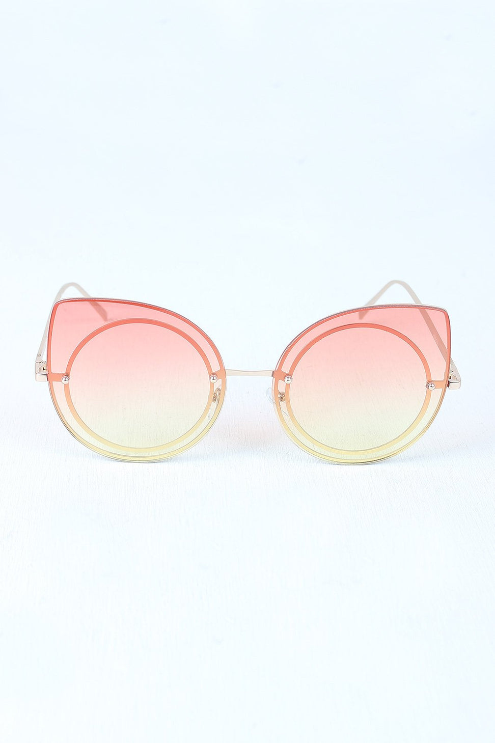 Sculpted Mirrored Cat Eye Round Sunglasses