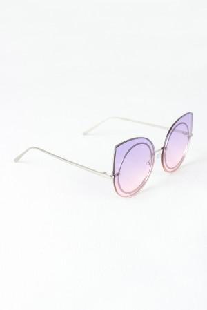 Sculpted Mirrored Cat Eye Round Sunglasses