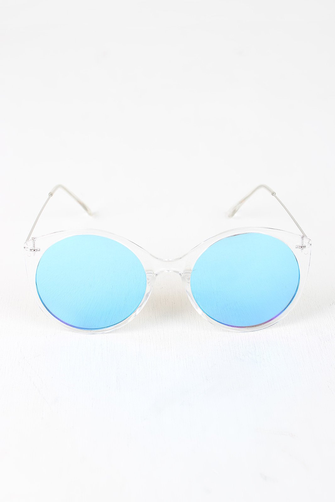 Clear Frame Round Mirrored Sunglasses