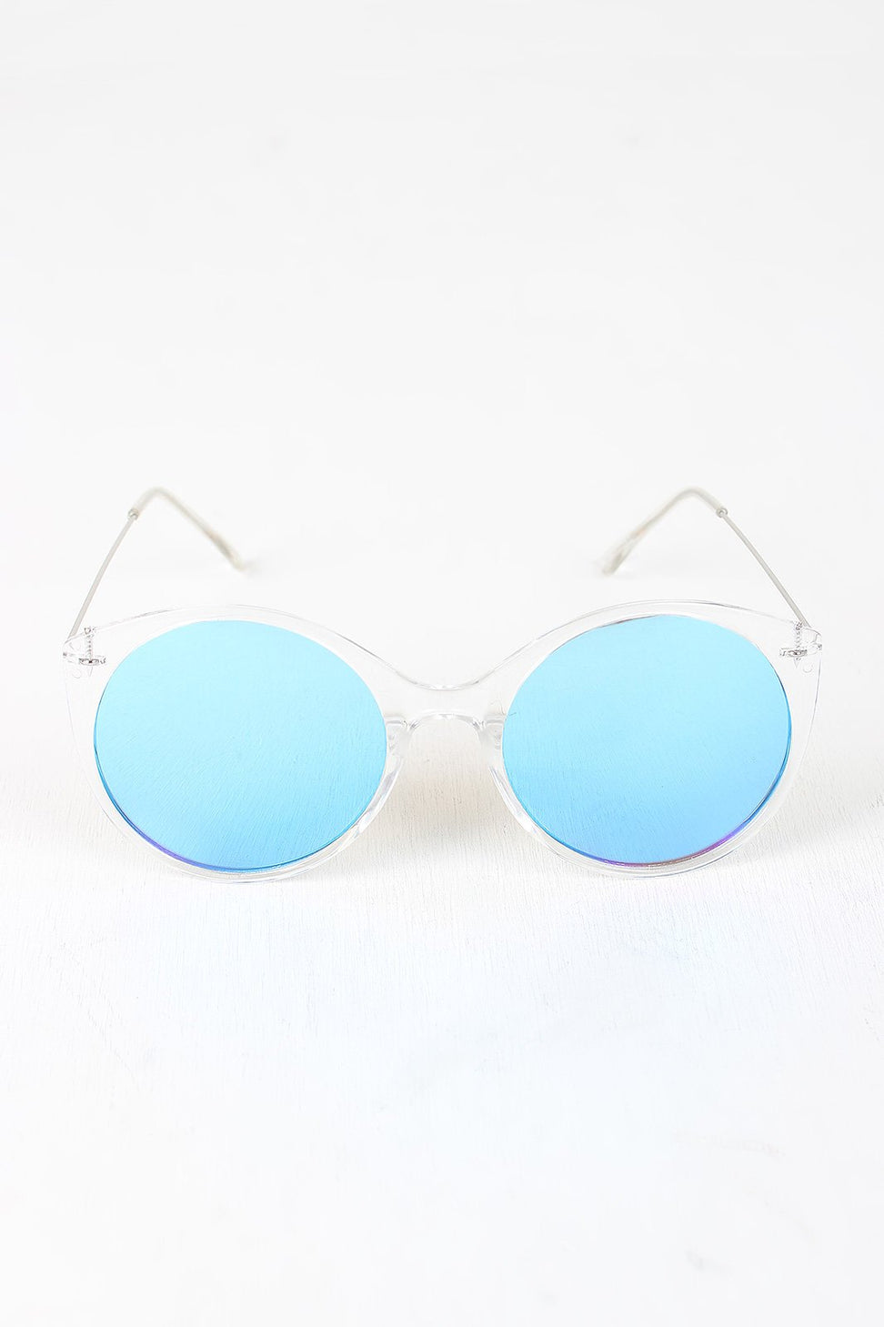 Clear Frame Round Mirrored Sunglasses