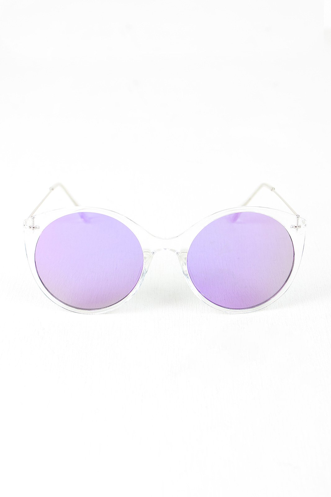 Clear Frame Round Mirrored Sunglasses