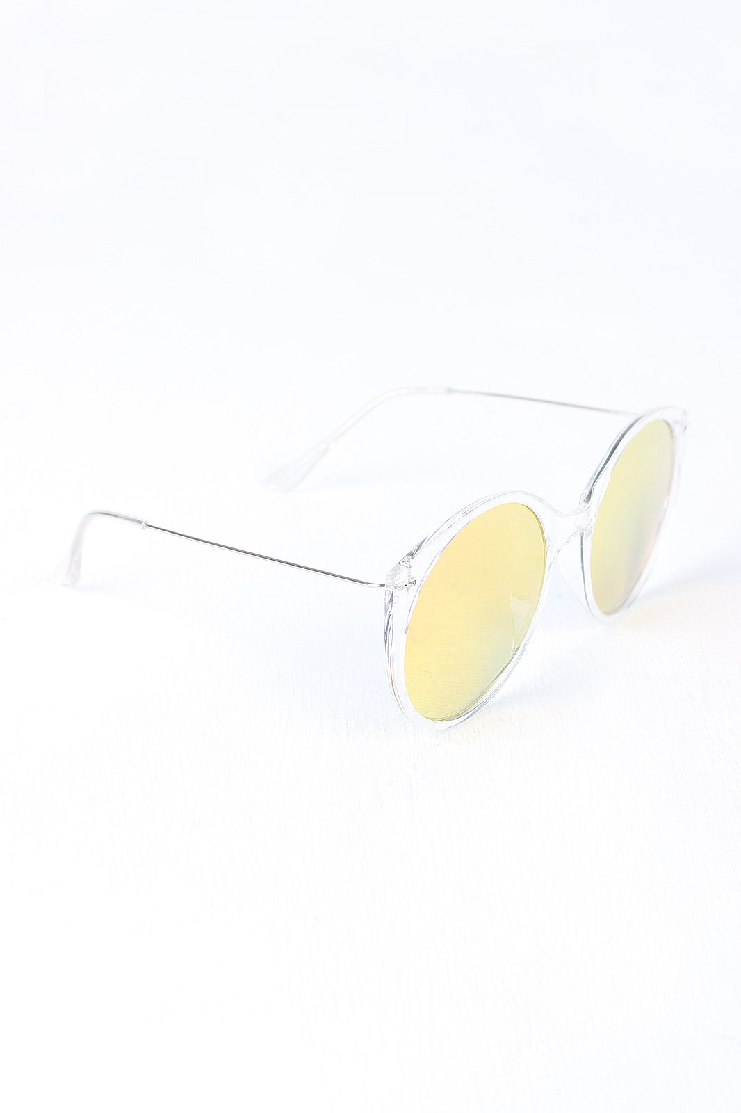 Clear Frame Round Mirrored Sunglasses