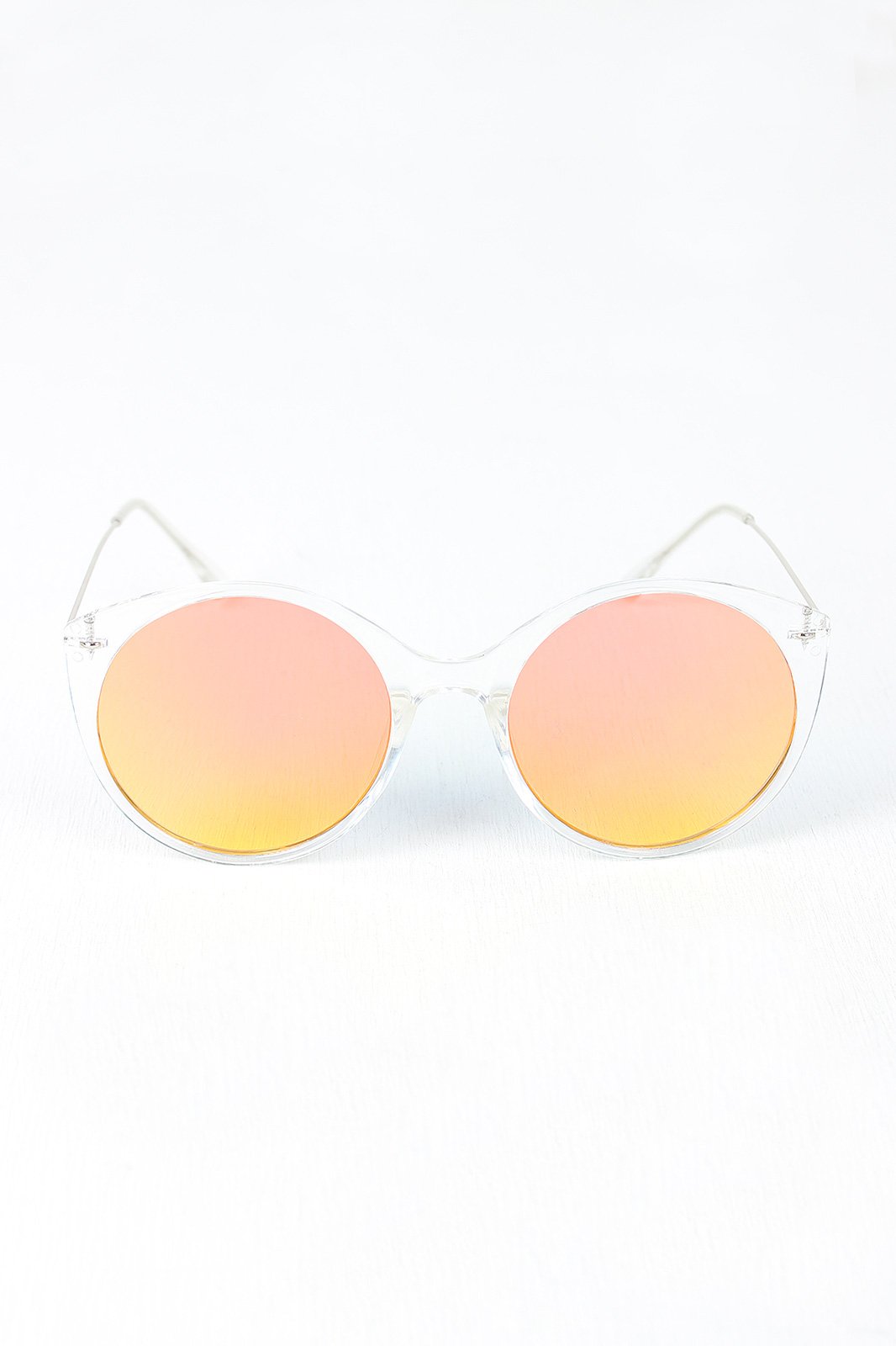 Clear Frame Round Mirrored Sunglasses