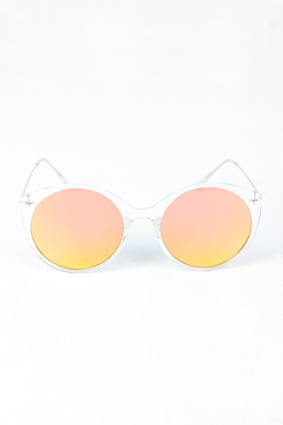 Clear Frame Round Mirrored Sunglasses