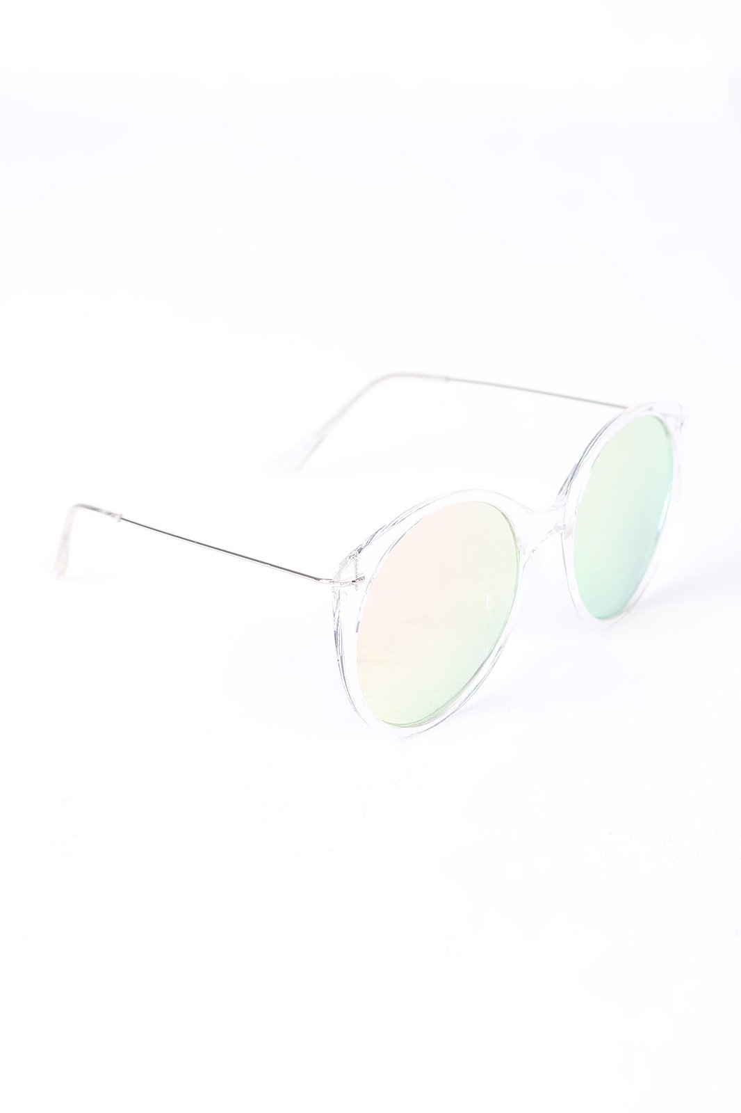 Clear Frame Round Mirrored Sunglasses