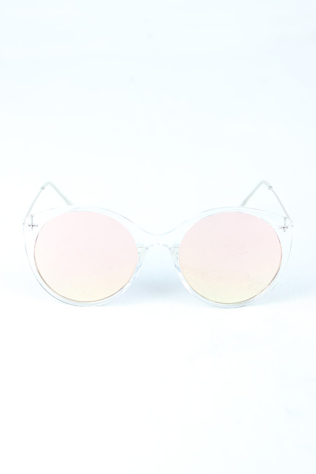 Clear Frame Round Mirrored Sunglasses