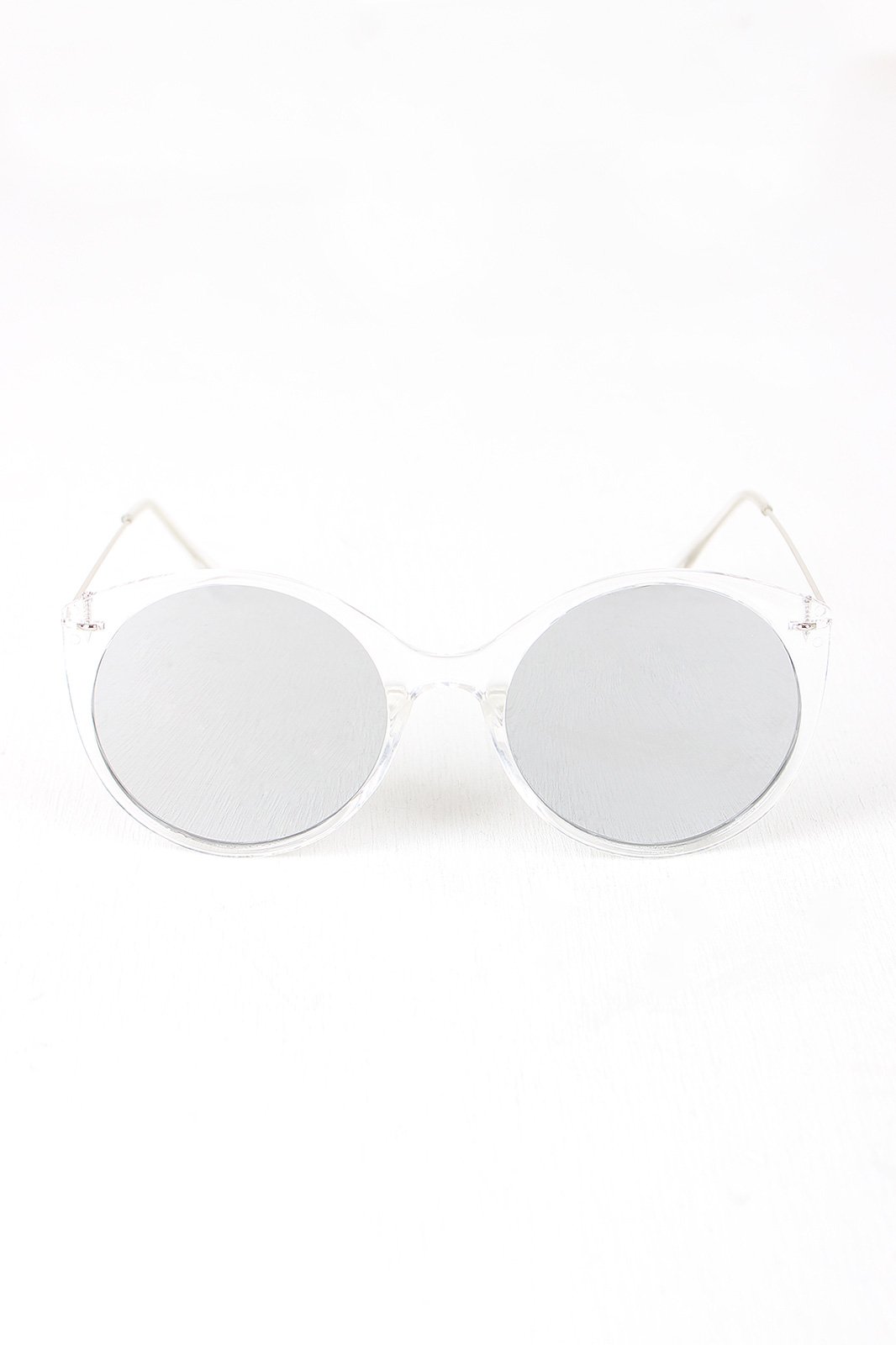 Clear Frame Round Mirrored Sunglasses