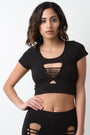 Jersey Lace-Up Short Sleeves Crop Top