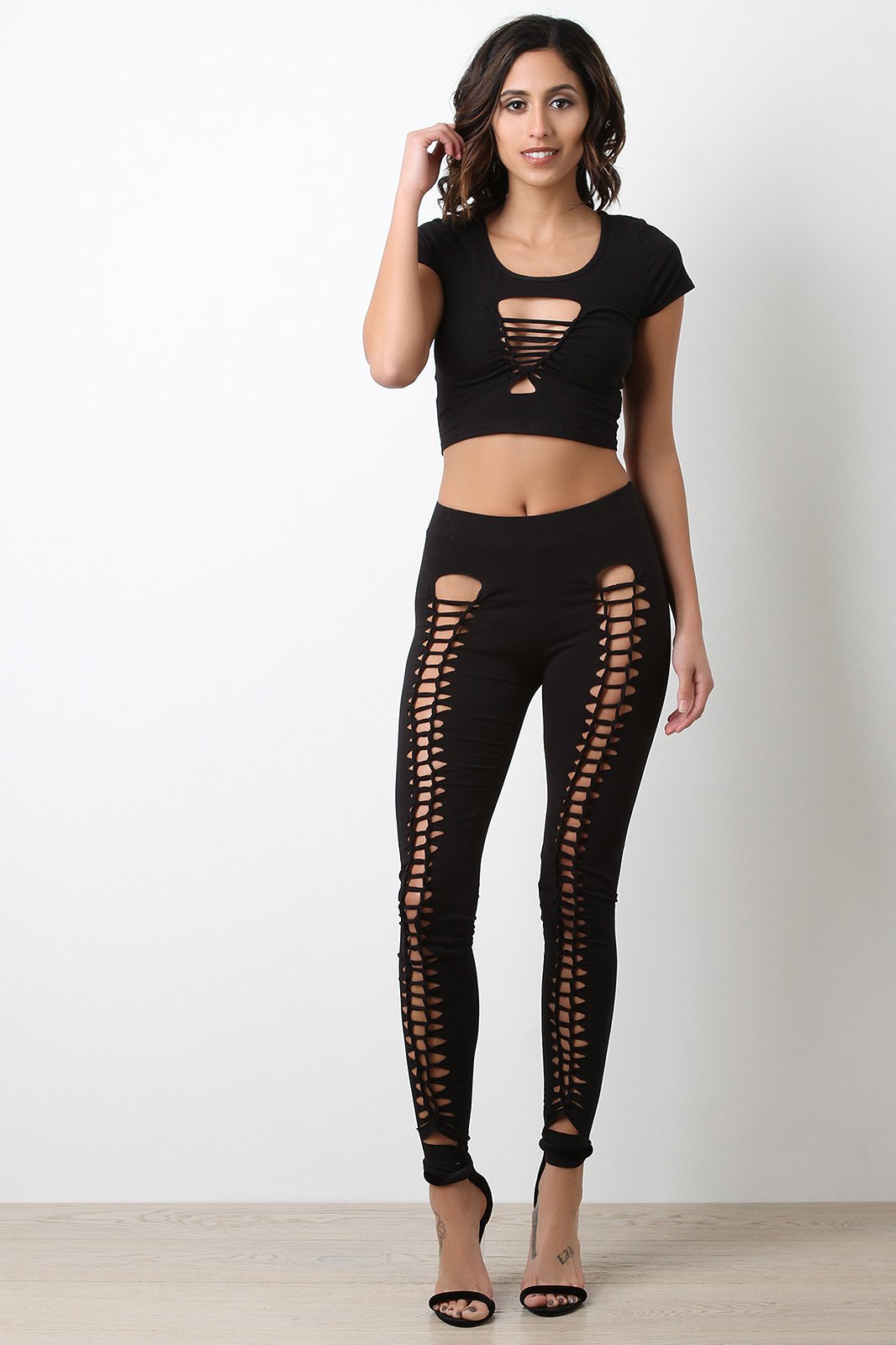 Jersey Lace-Up Short Sleeves Crop Top