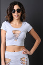 Jersey Lace-Up Short Sleeves Crop Top