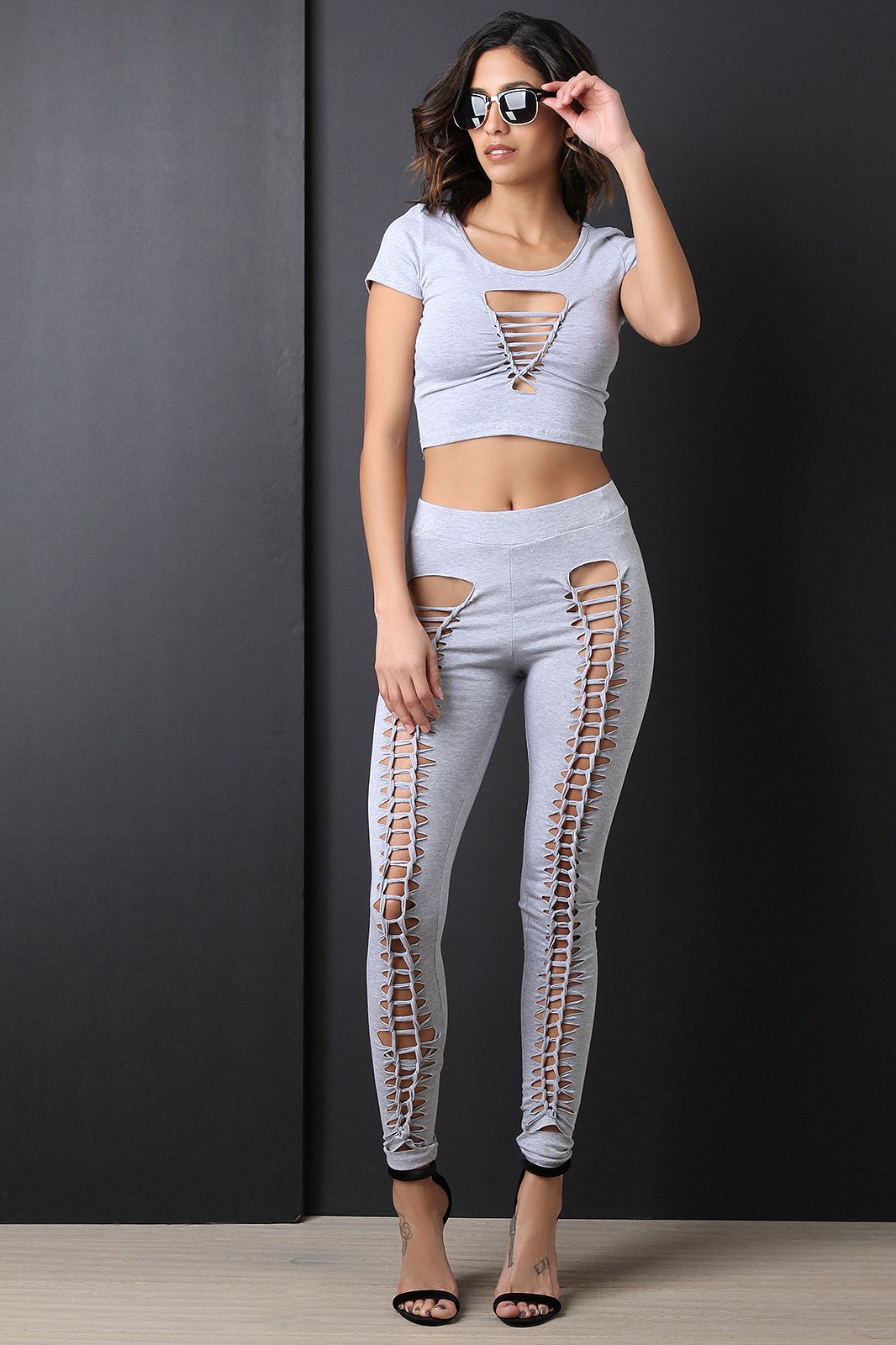 Jersey Lace-Up Short Sleeves Crop Top