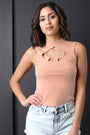Sleeveless Mock Neck Cutout Yoke Crop Top