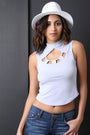 Sleeveless Mock Neck Cutout Yoke Crop Top