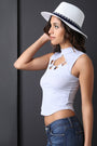 Sleeveless Mock Neck Cutout Yoke Crop Top