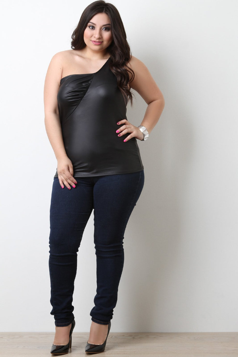 Asymmetrical One Shoulder Vegan Leather Top