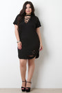 Mock Chocker Corset Yoke Distressed Dress - NoveltyOne