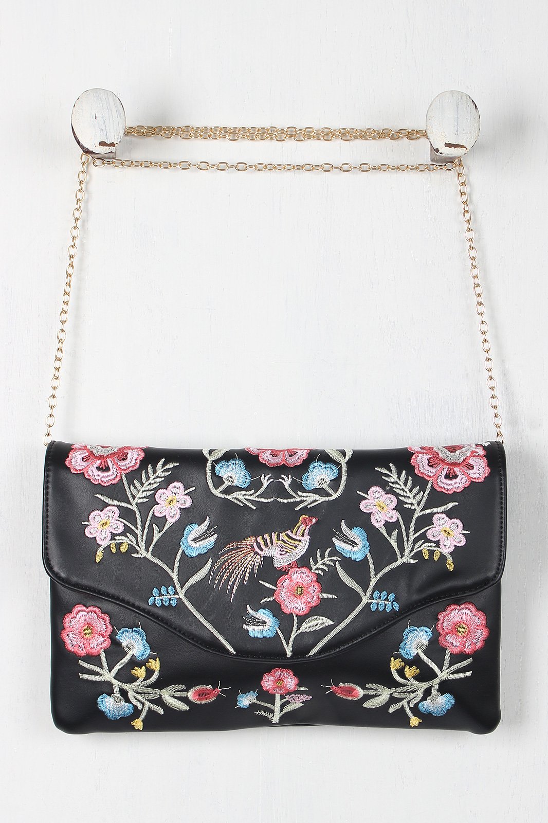 Embroidered Floral Bird Clutch Bag