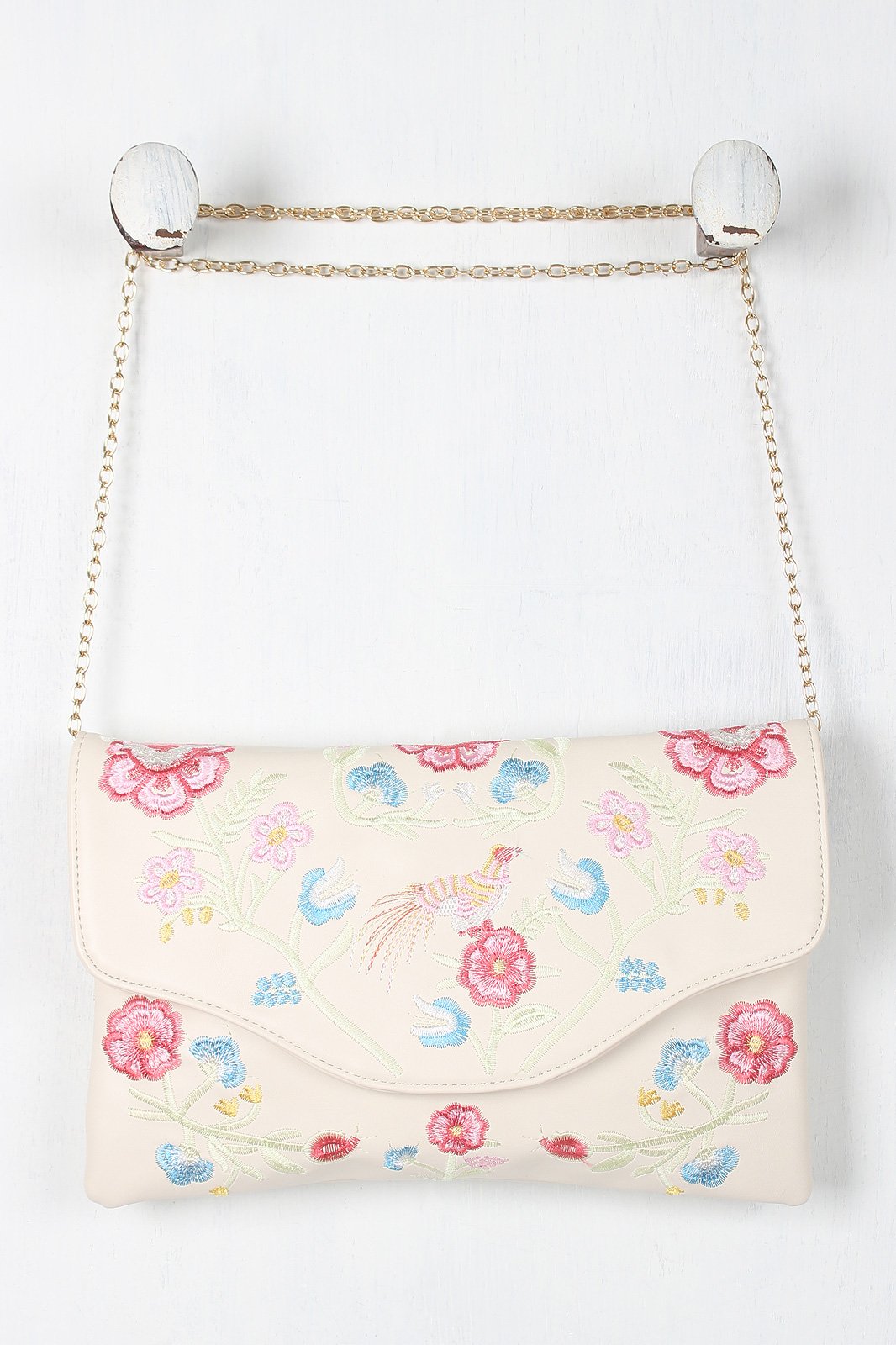Embroidered Floral Bird Clutch Bag