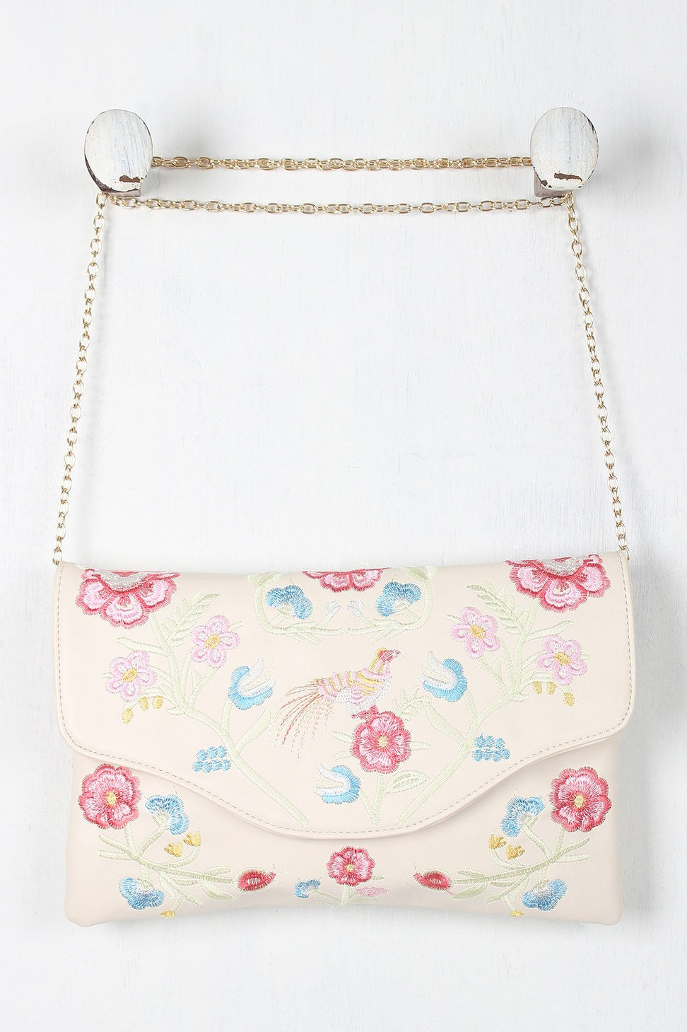 Embroidered Floral Bird Clutch Bag
