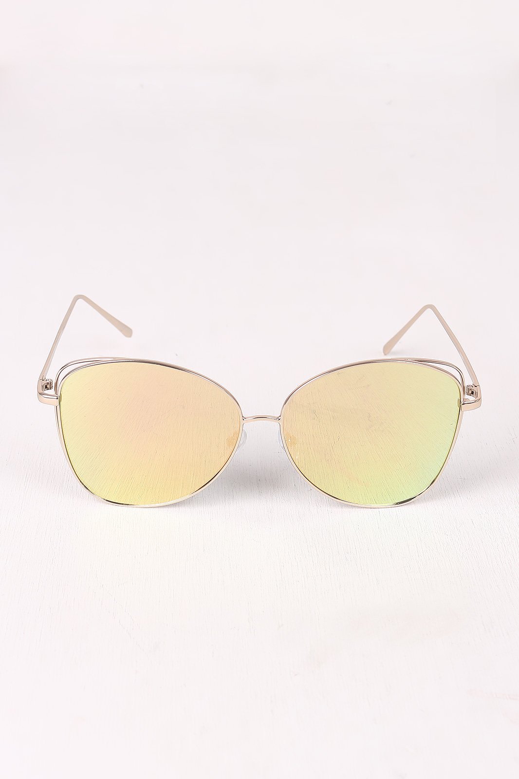 Wire Framed Mirrored Lens Aviator Sunglasses