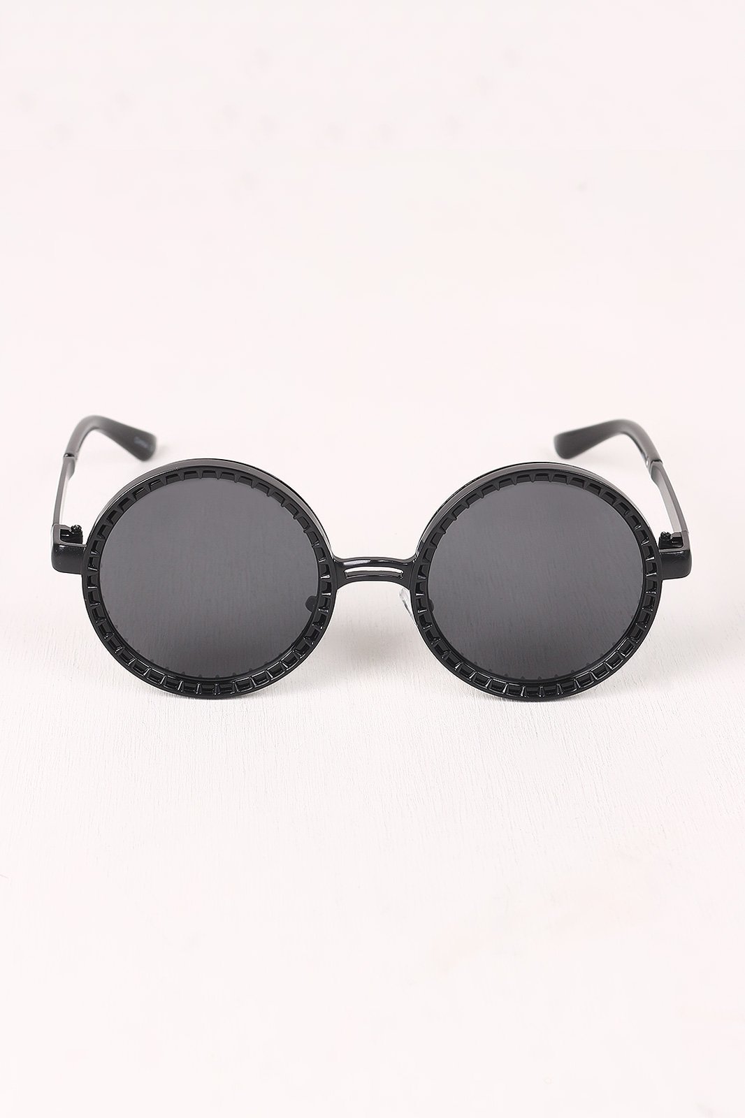 Spike Accent Circular Lens Metal Framed Sunglasses